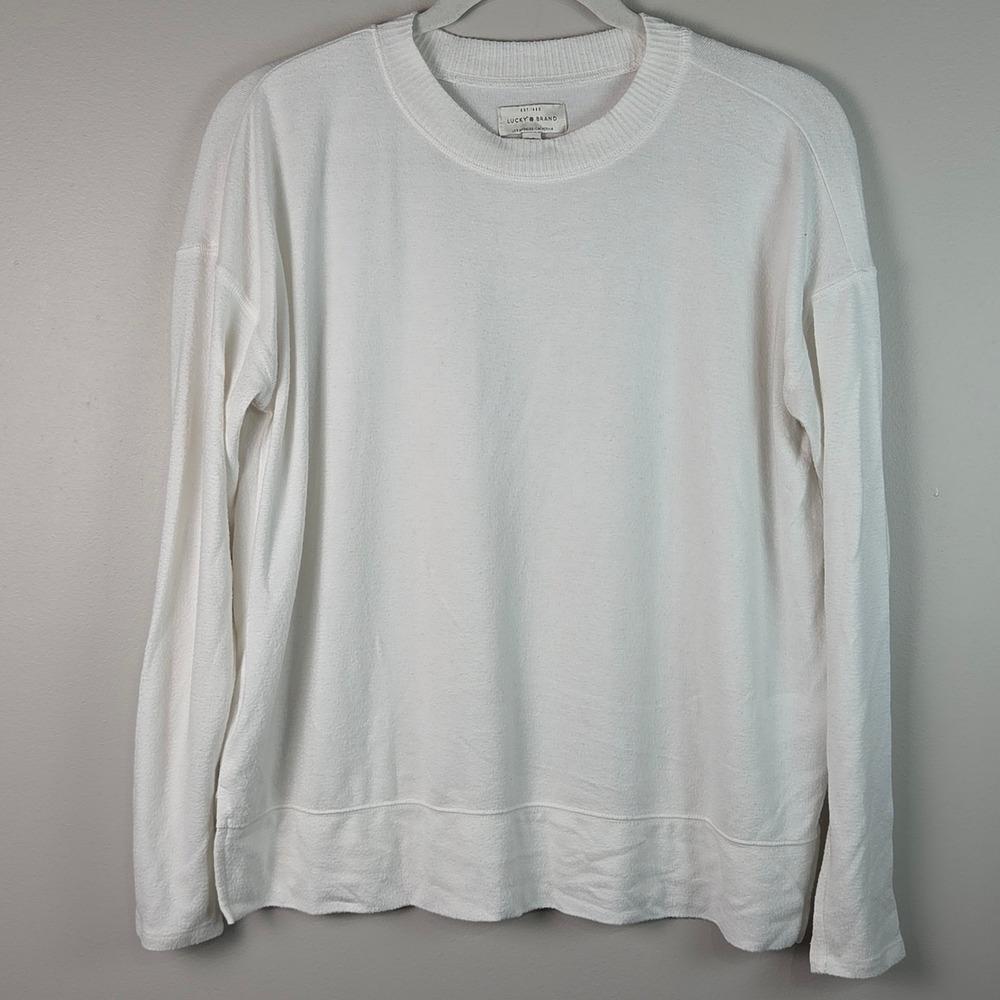 Lucky Brand Sweatshirt Women S White Excellent Crewneck Long Sleeve 7WC7008